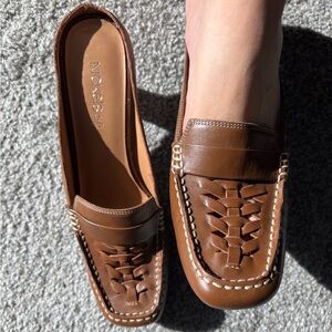 Chocolate Brown Leather Upper‎ Brown Square Toe Heeled Slip On Mules - Size 7